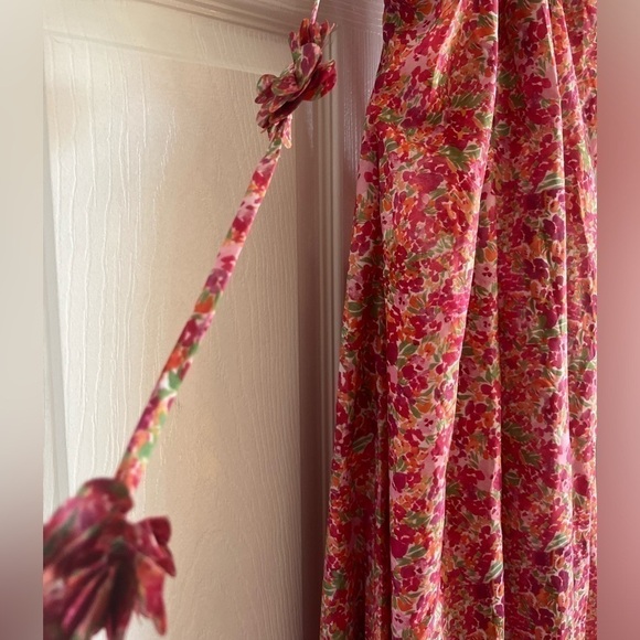 3D Rosette Ditsy Maxi Dress Chiffon Silk Slip Floral Love Flower NEW Suzette - Picture 10 of 14